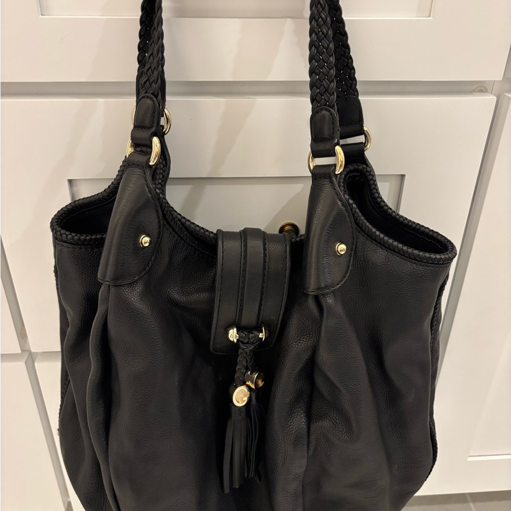 Gucci Black Leather Shoulder Bag with Gold Accents